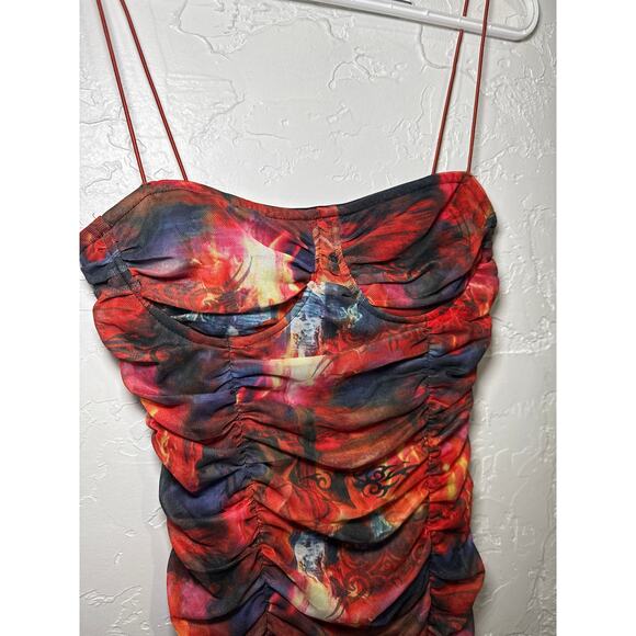 NWT Prettylittlething multin sheer lined‎ ruched bodycon dress womens 6 festival - Picture 2 of 9